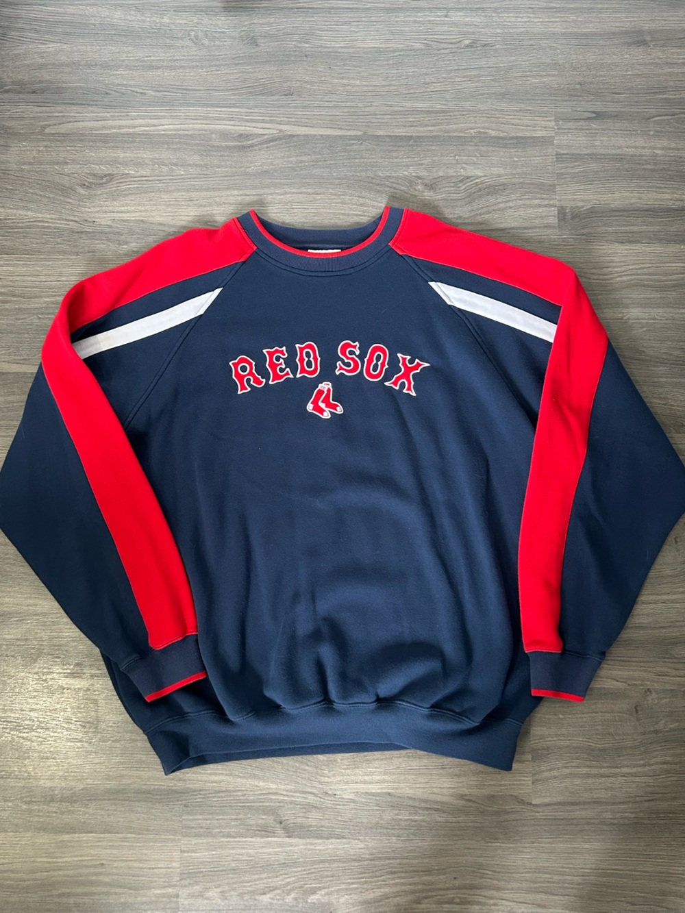 Lee Sport Navy Blue and Red 'Boston Red Sox' Crewneck Sweatshirt Colour Block